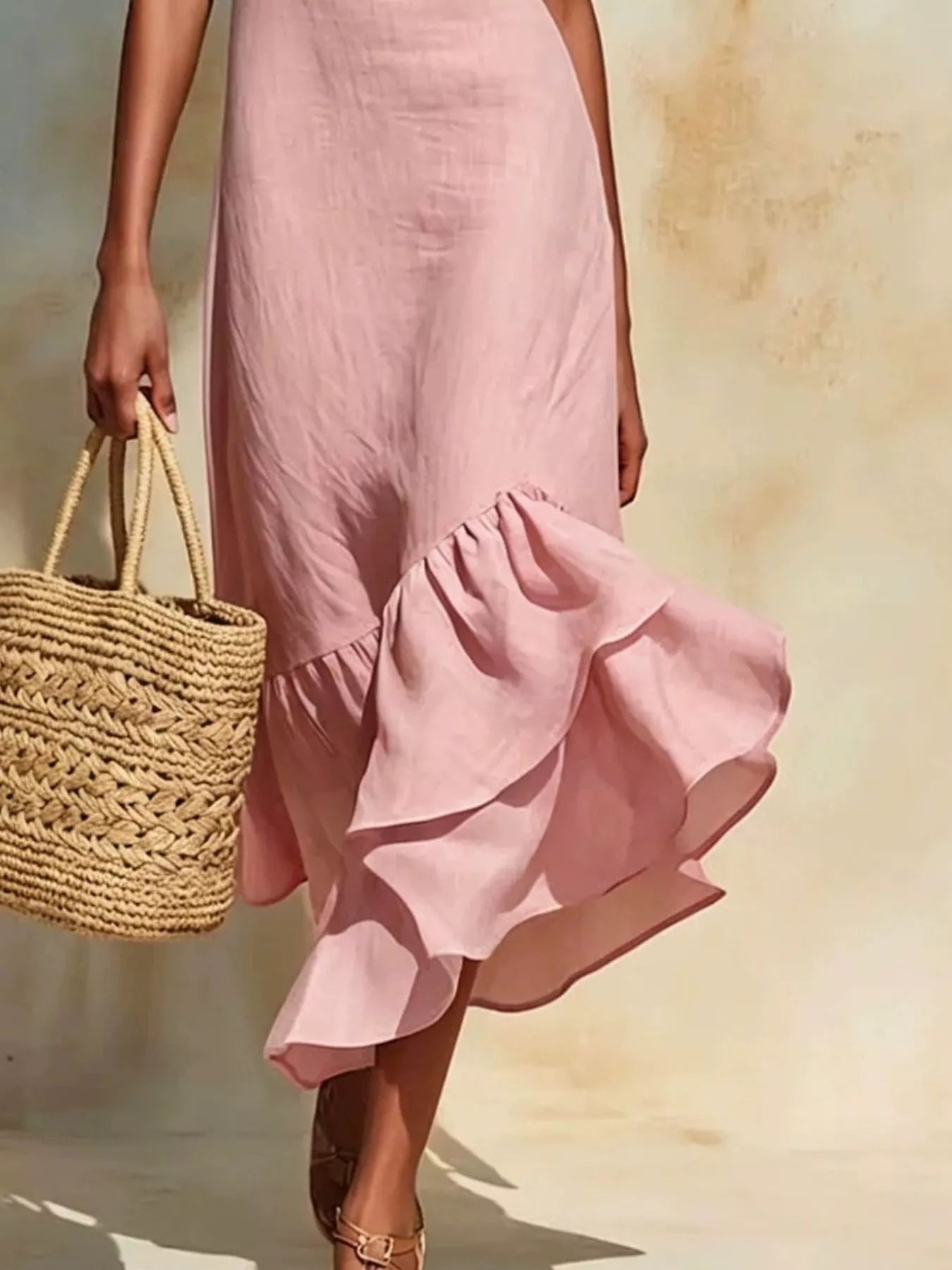 Full Size Ruffle Hem Sleeveless Midi Dress Plus Size