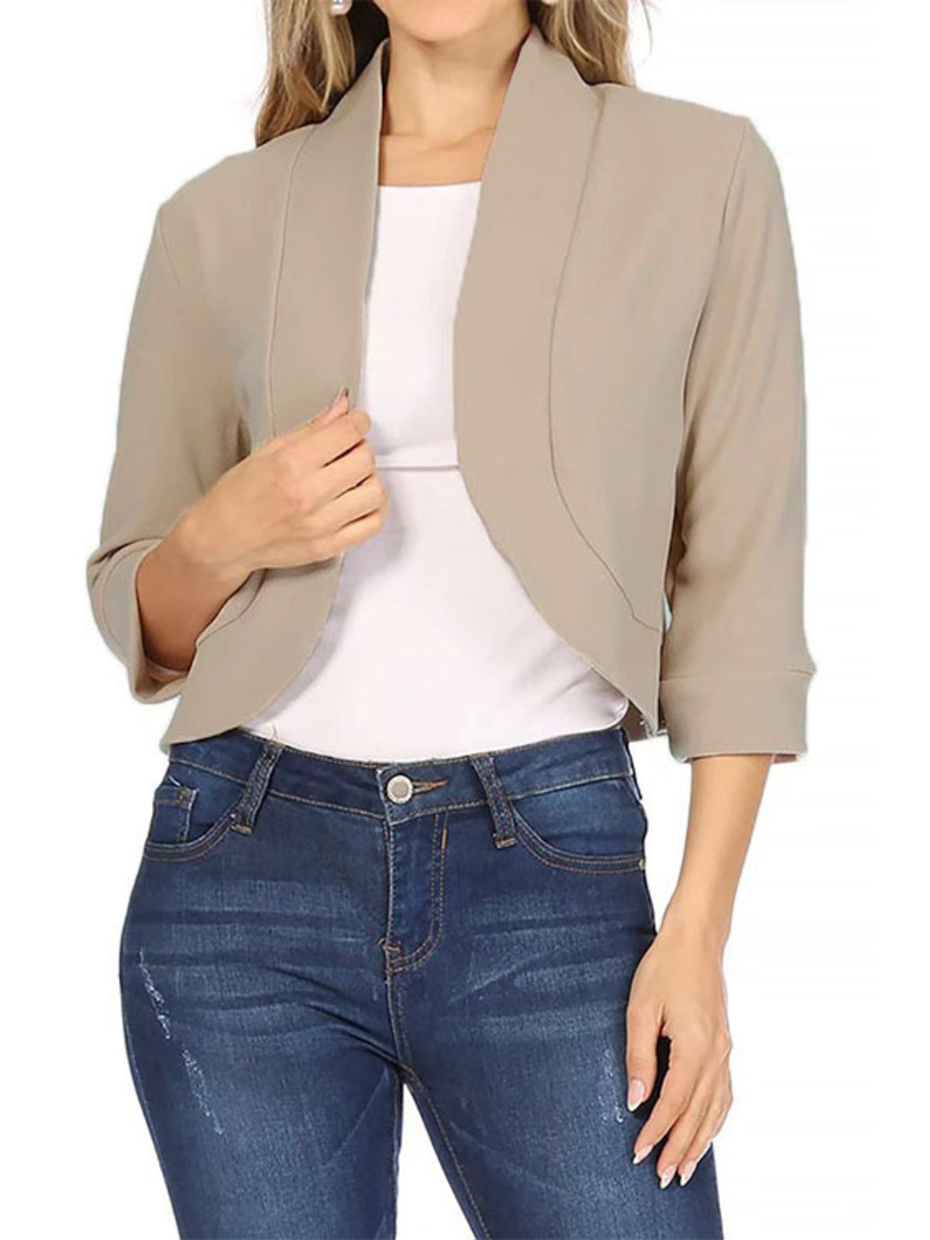 Full Size Cropped Open Front Blazer Plus Size