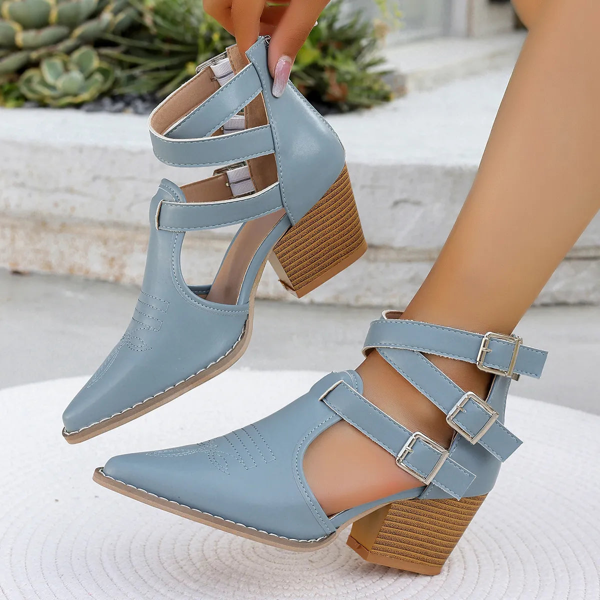 Point Toe Block Heels Sandals