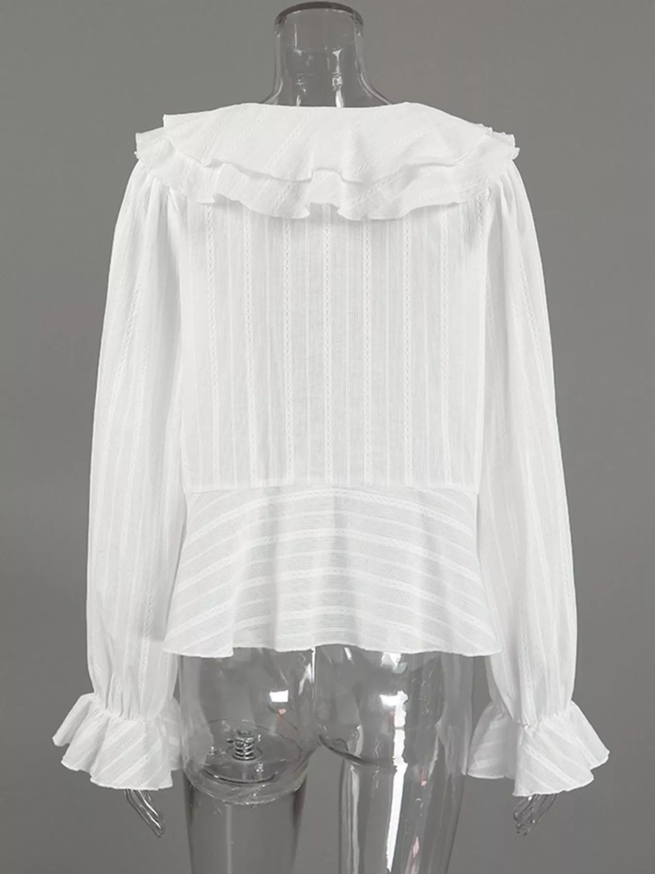 Ruffled Striped Flounce Sleeve Blouse