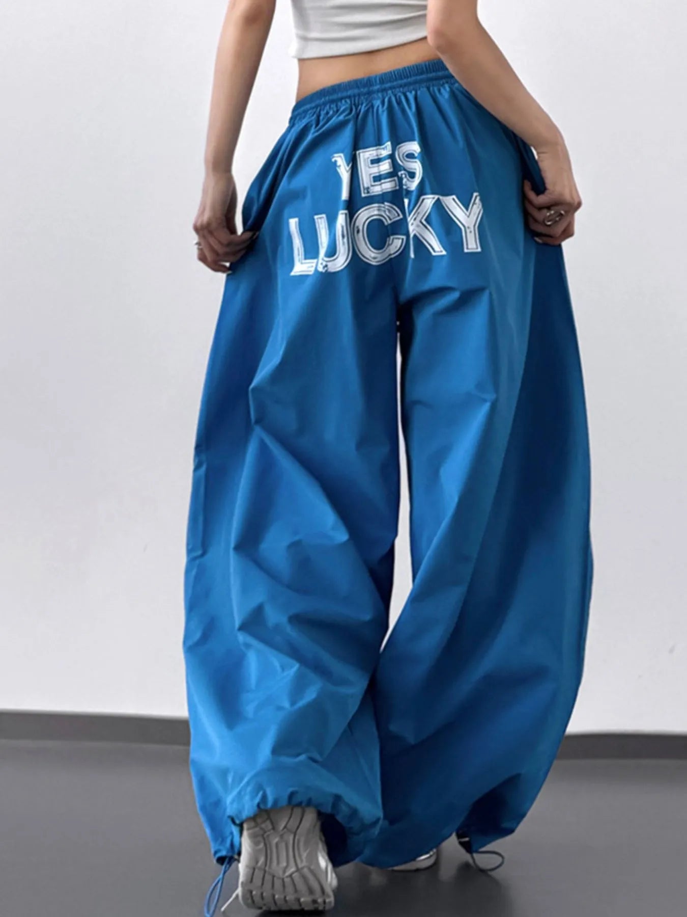 Letter Back Wide Leg Drawstring Pants