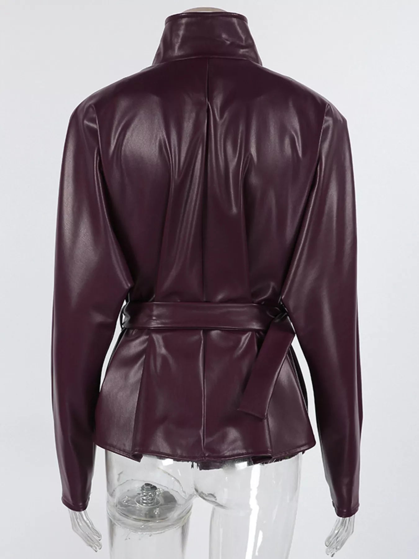 Faux Leather Belted Jacket