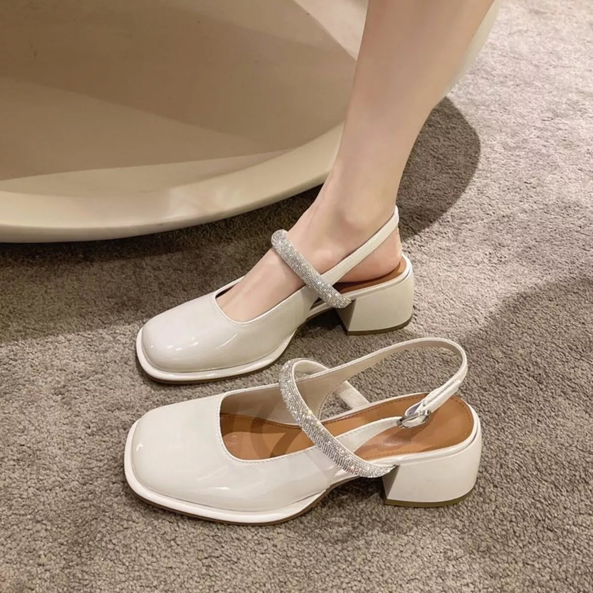 Square Toe Block Heels Mary Jane Sandals