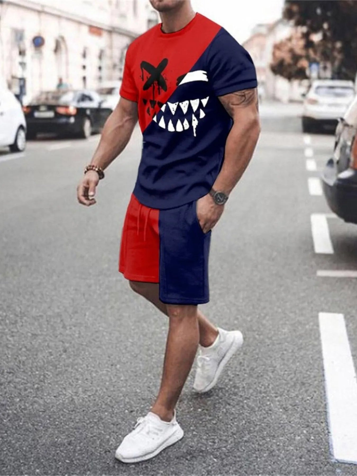 Men's Full Size Gradient Color Casual Tee and Shorts Plus Size Set