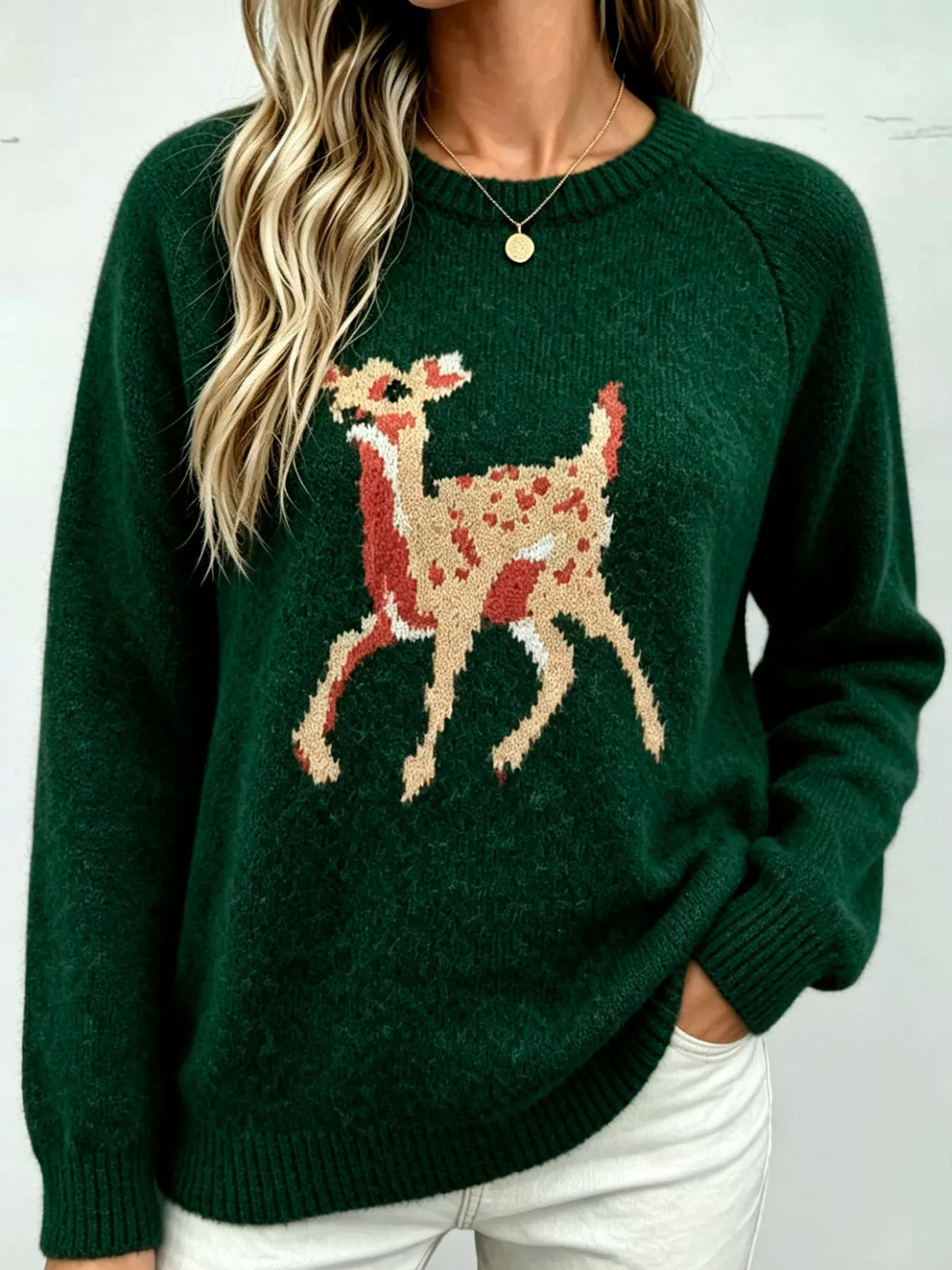 Deer Pattern Raglan Sleeve Sweater
