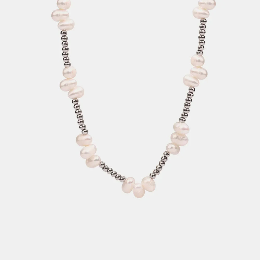 Freshwater Pearl Titanium Steel Bead Necklace