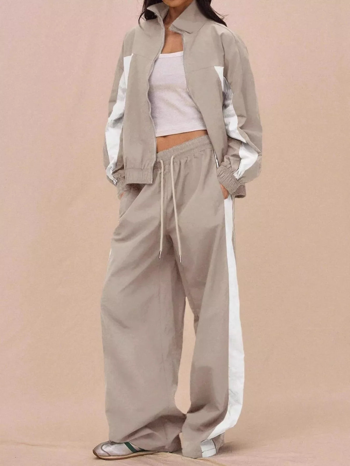 Color-Block Tracksuit and Wide-Leg Pants Set