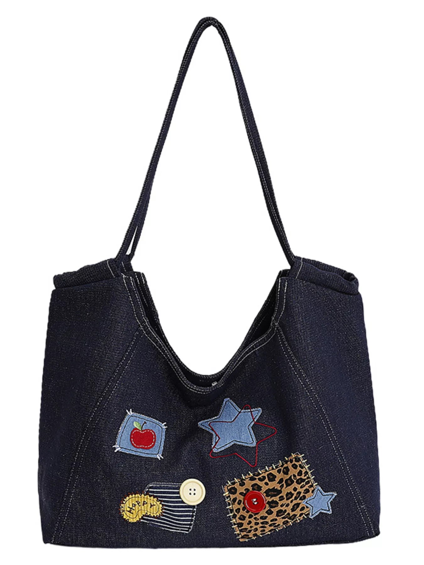 Denim Patchwork Embellished Handbag