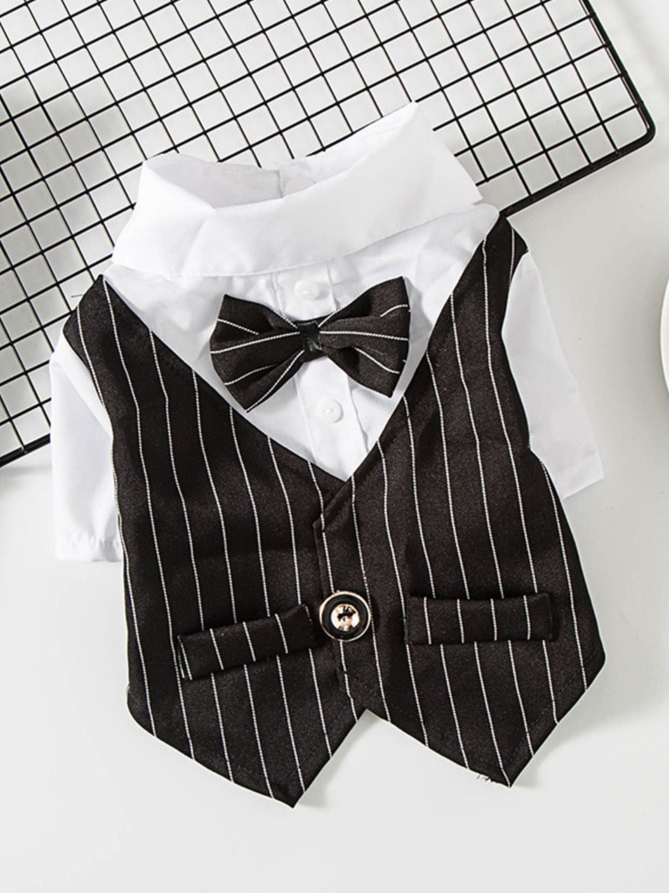 Striped Bow Tie Pet Blazer