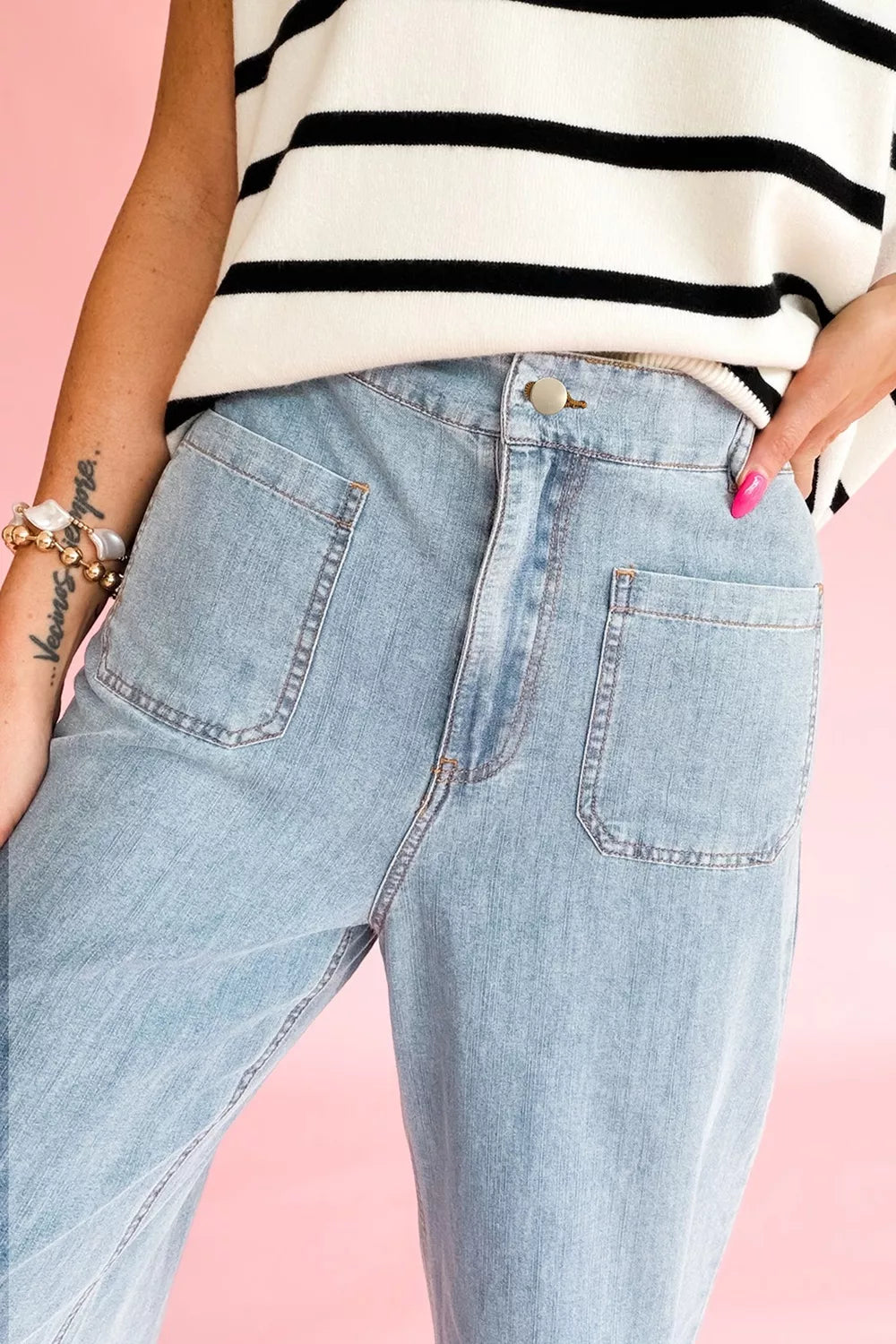 Solid Full-Length Regular Pocket Detail Jeans