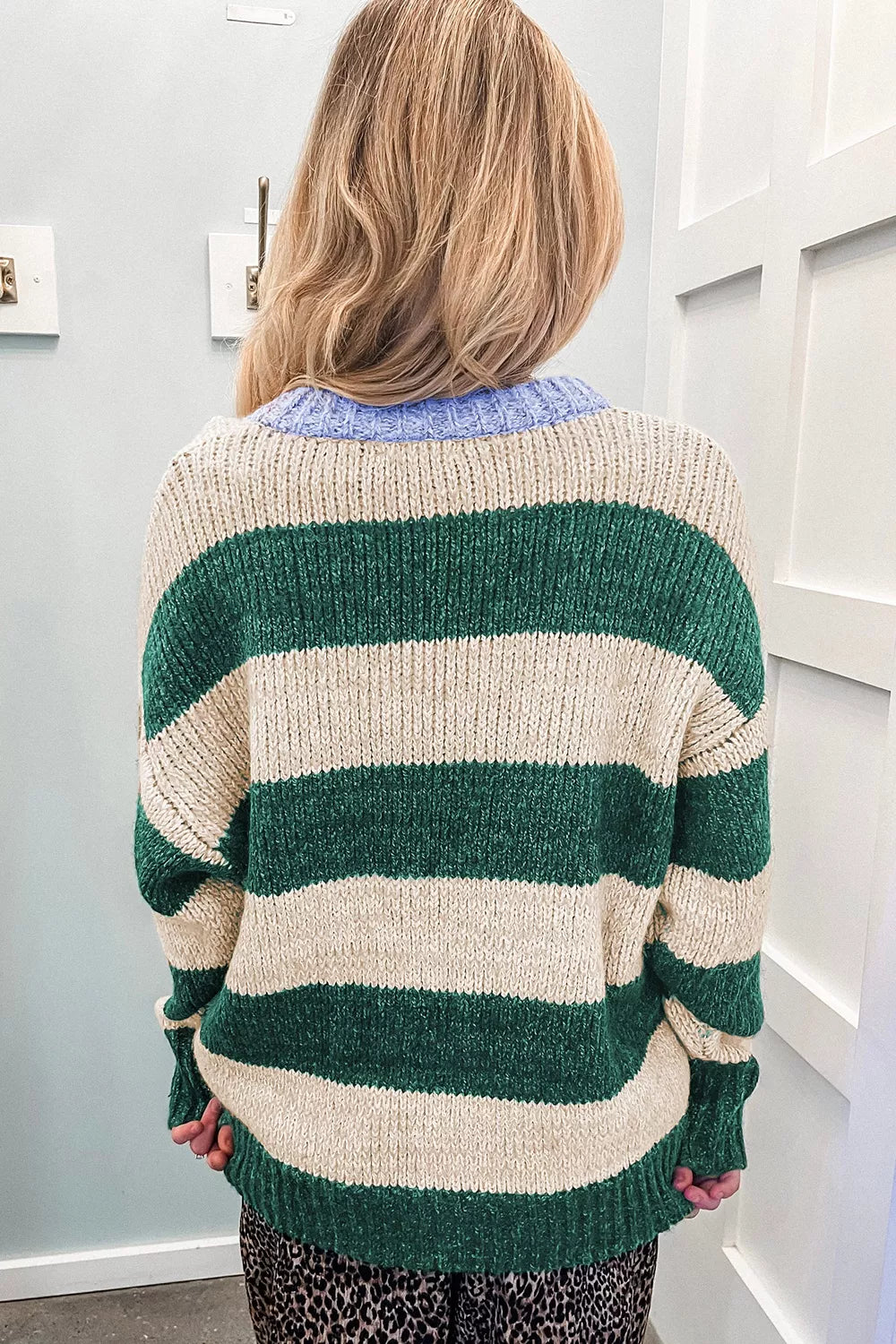 Stripe Striped Colorblock Drop Shoulder Pullover Sweater