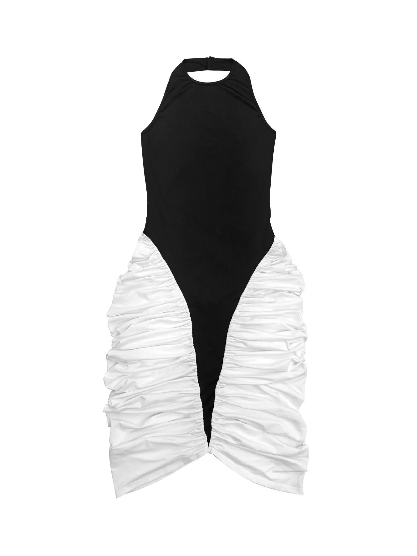 Two-Tone Sleeveless Ruched Midi Dress