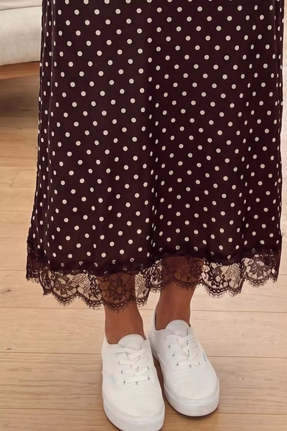Polka Dot Lace Hem Elegant Long Shift Skirt