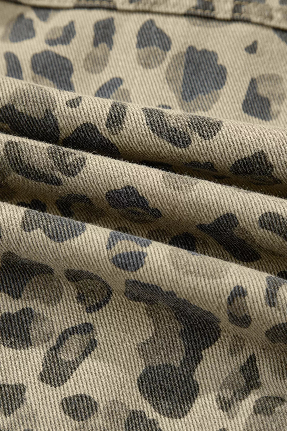 Leopard Print Seam Detail Button Down Denim Jacket