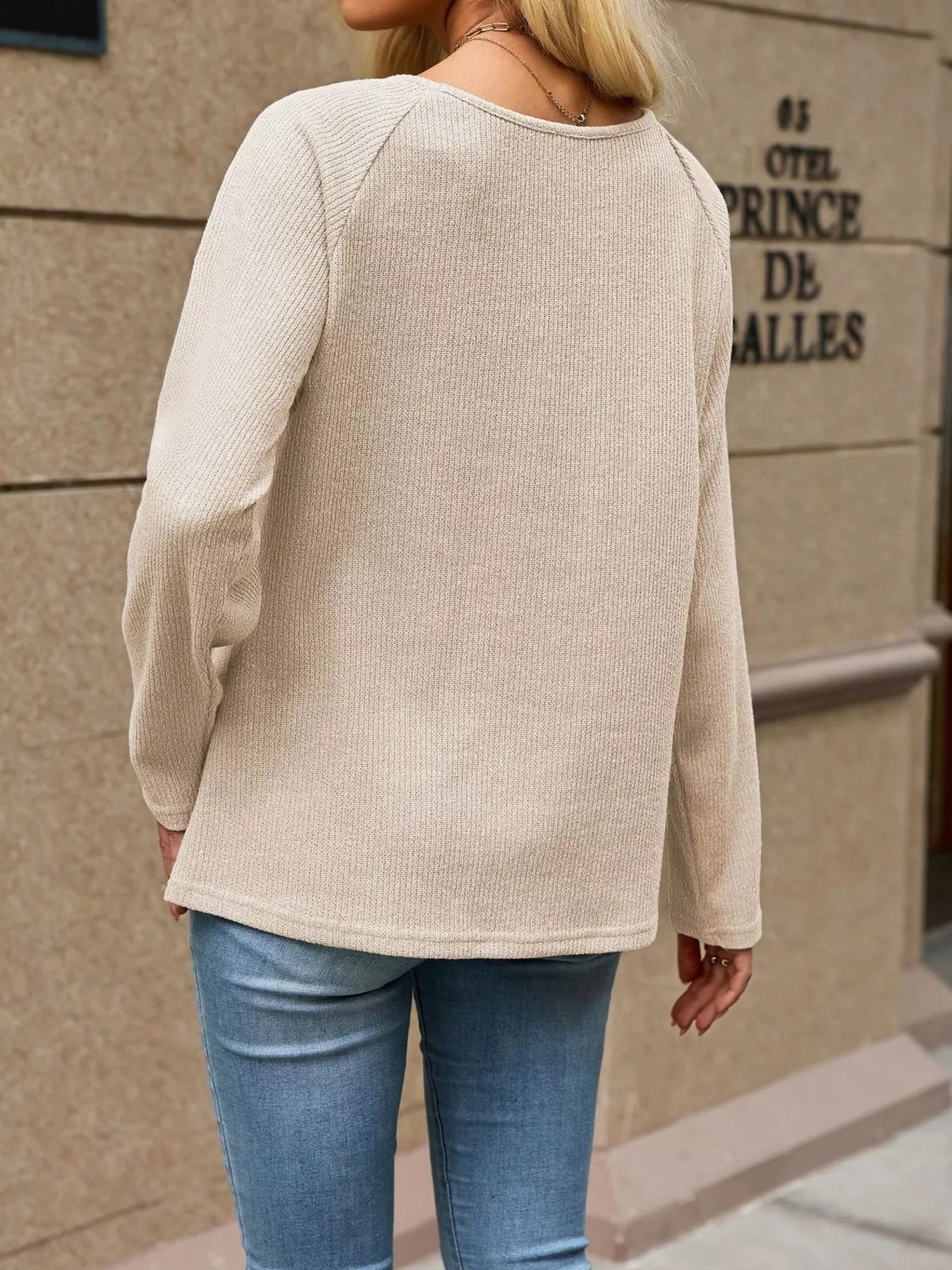Ribbed Knit Raglan Sleeve T-Shirt