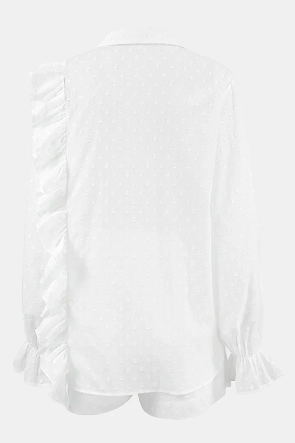 Ruffled Dot Applique Collared Neck Top and Shorts Set