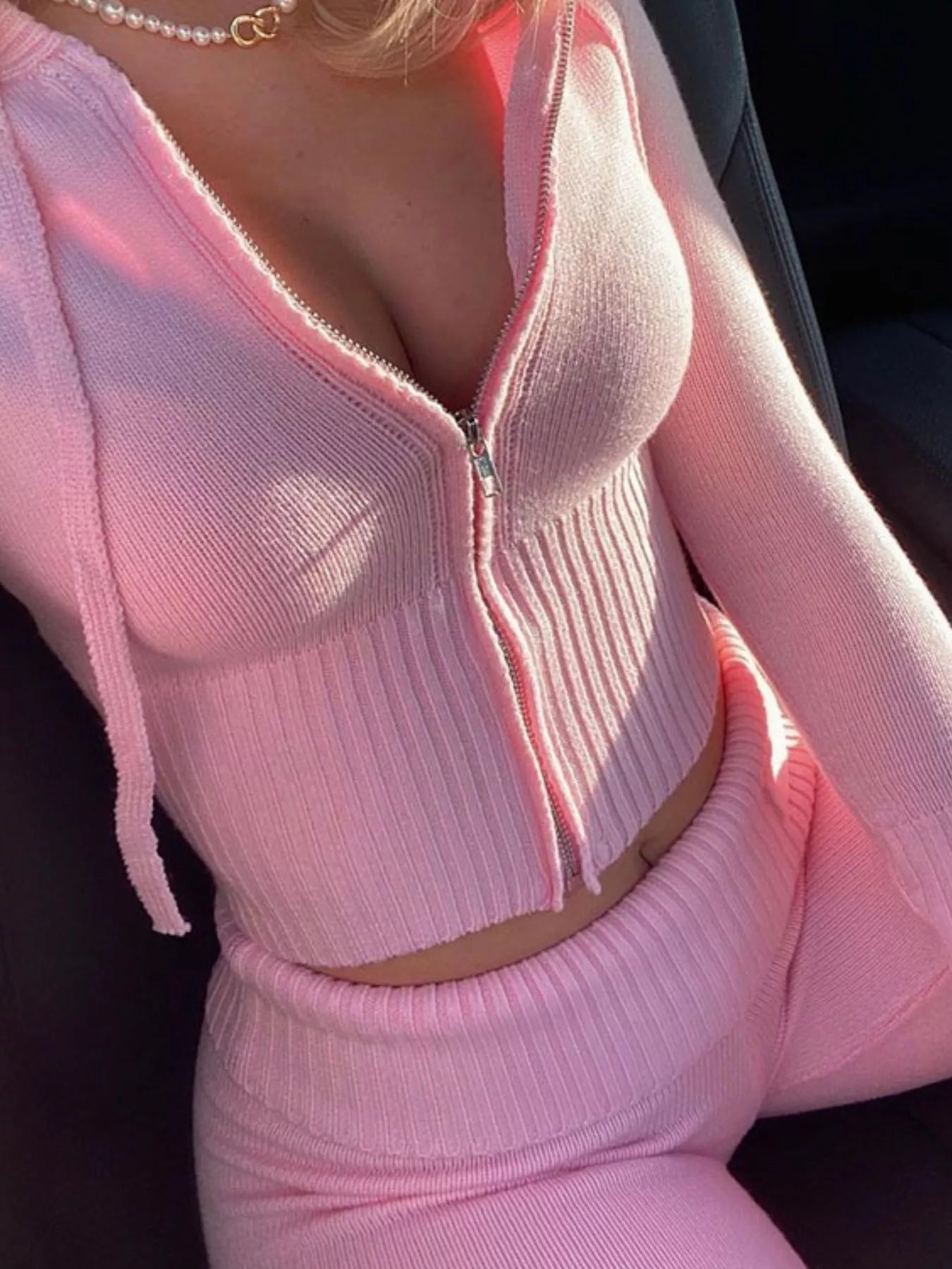Zip Up Hooded Cardigan and Pants Sweater Set