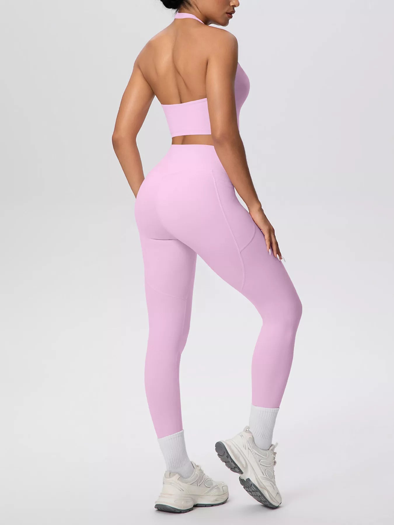Halter Neck Crop Top and High-Waisted Leggings Active Set