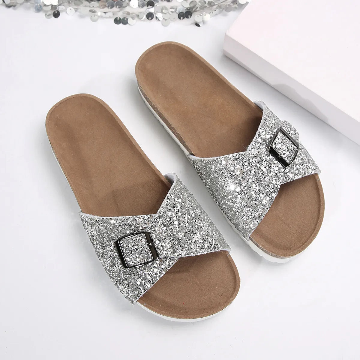 Glitter Buckle Strap Sandals