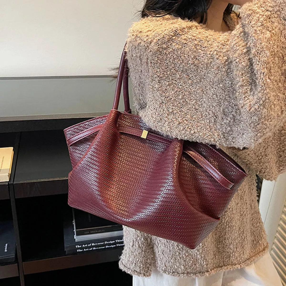 Textured Leather Shoulder Bag