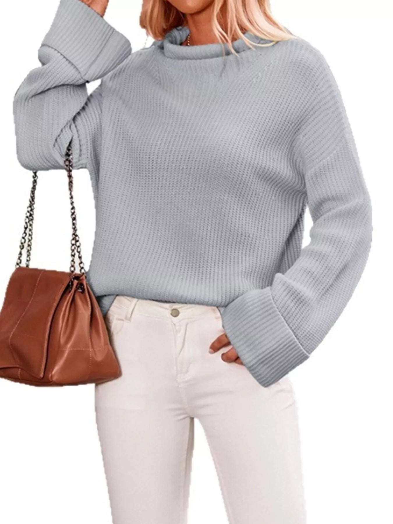 Mock Neck Dropped Shoulder Sweater