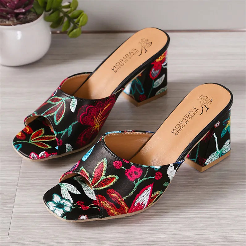Printed Block Heels Sandals
