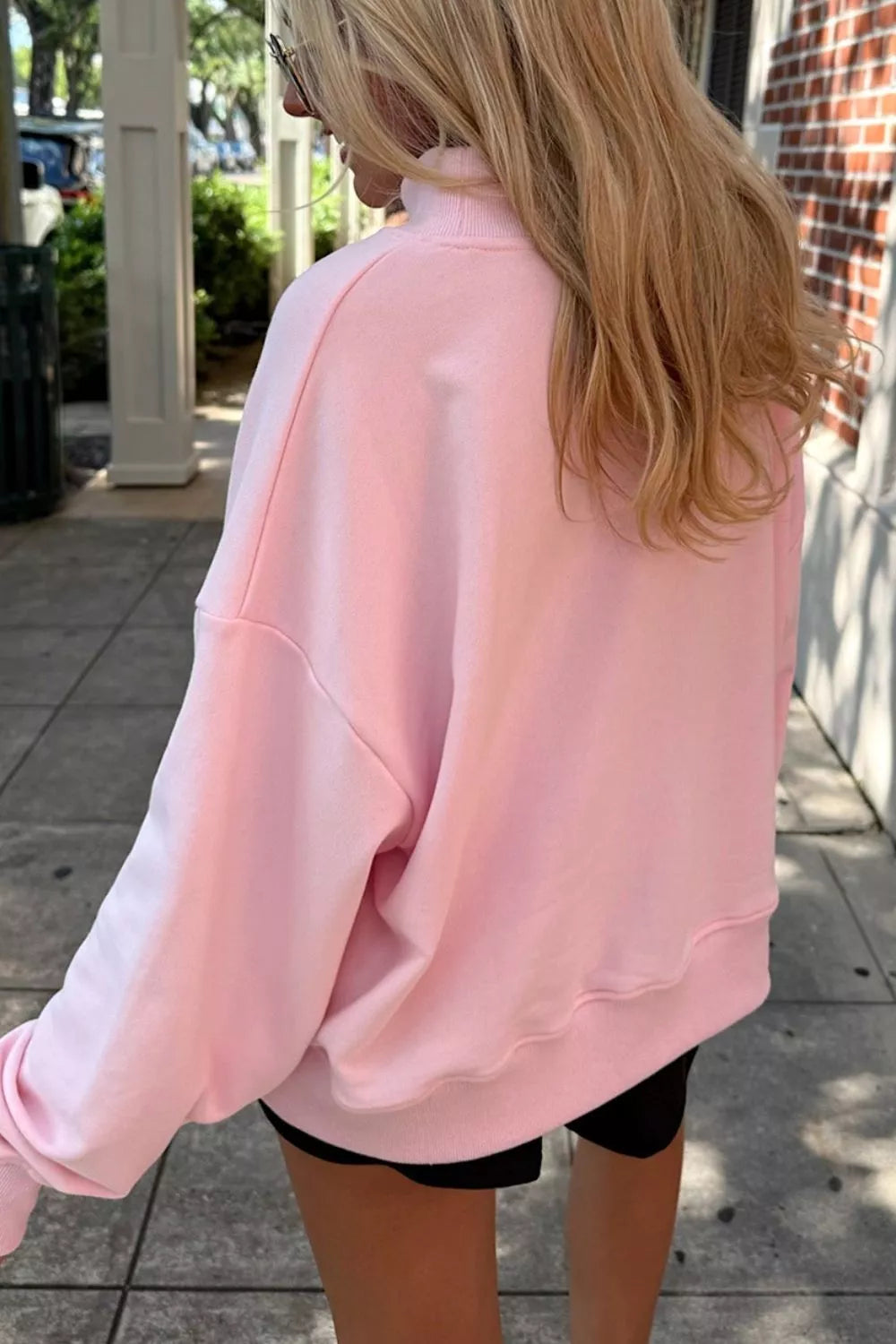 Embroidered Long Sleeve Stand Neck Shift Pullover Sweatshirt