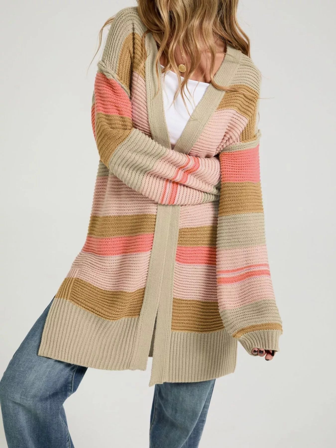 Color Block Striped Open Front Cardigan