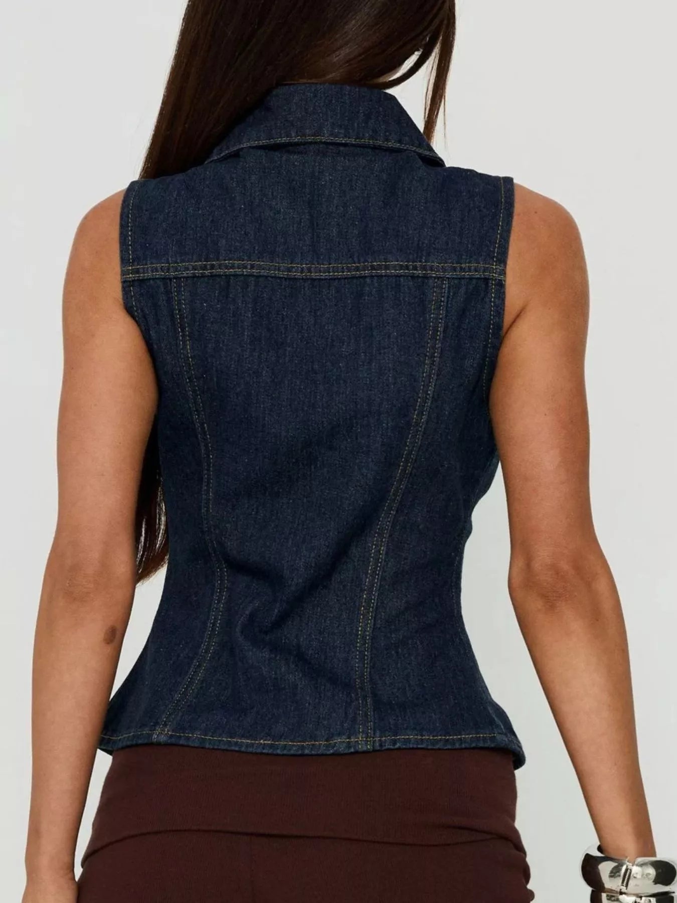 Sleeveless Zip-Up Denim Vest