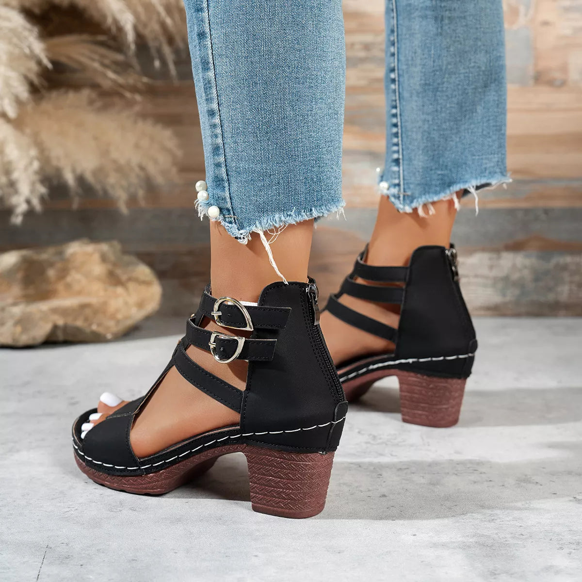 Peep Toe Block Heels Sandals