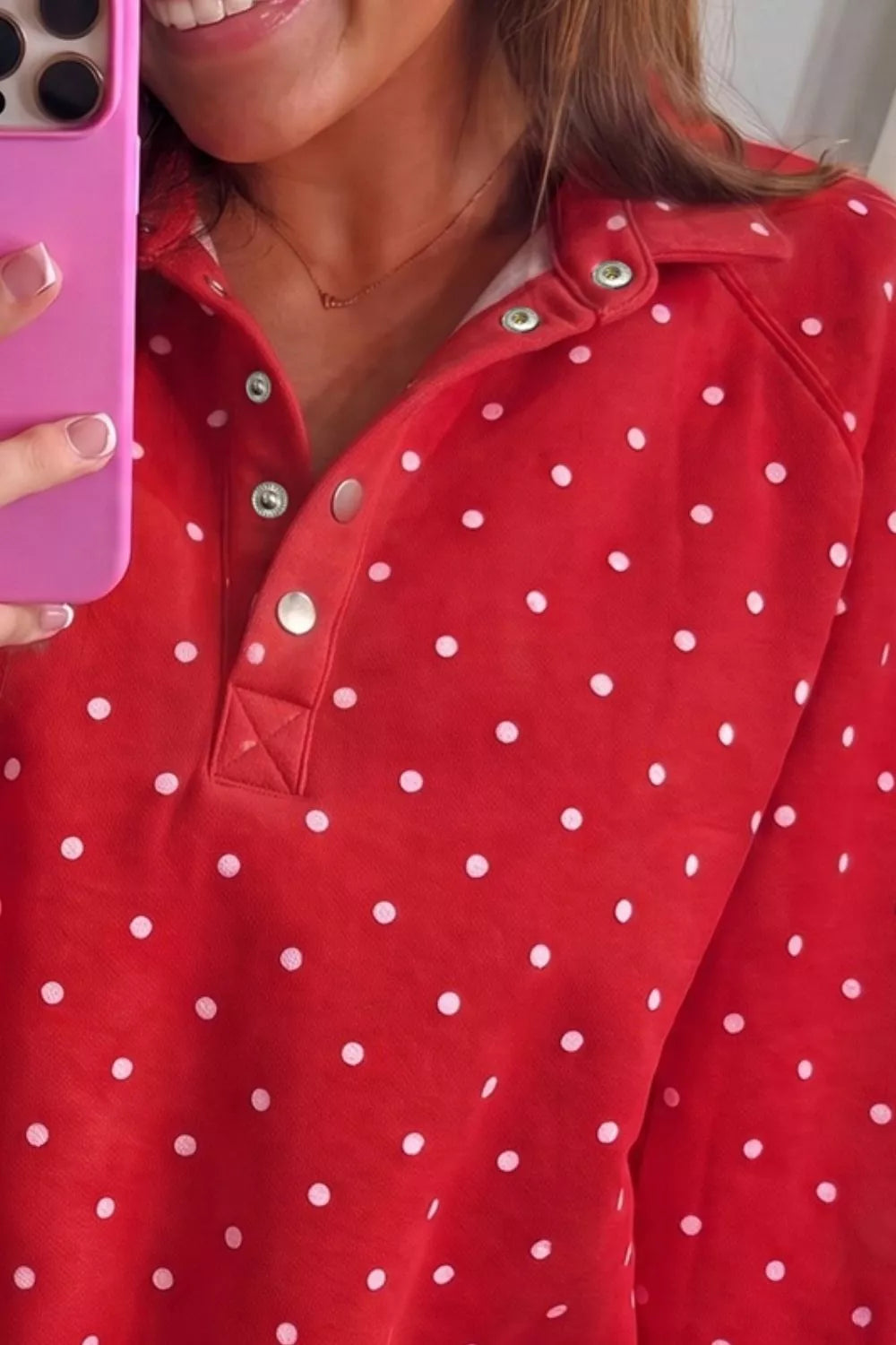 Polka Dot Snap-Button Sweatshirt