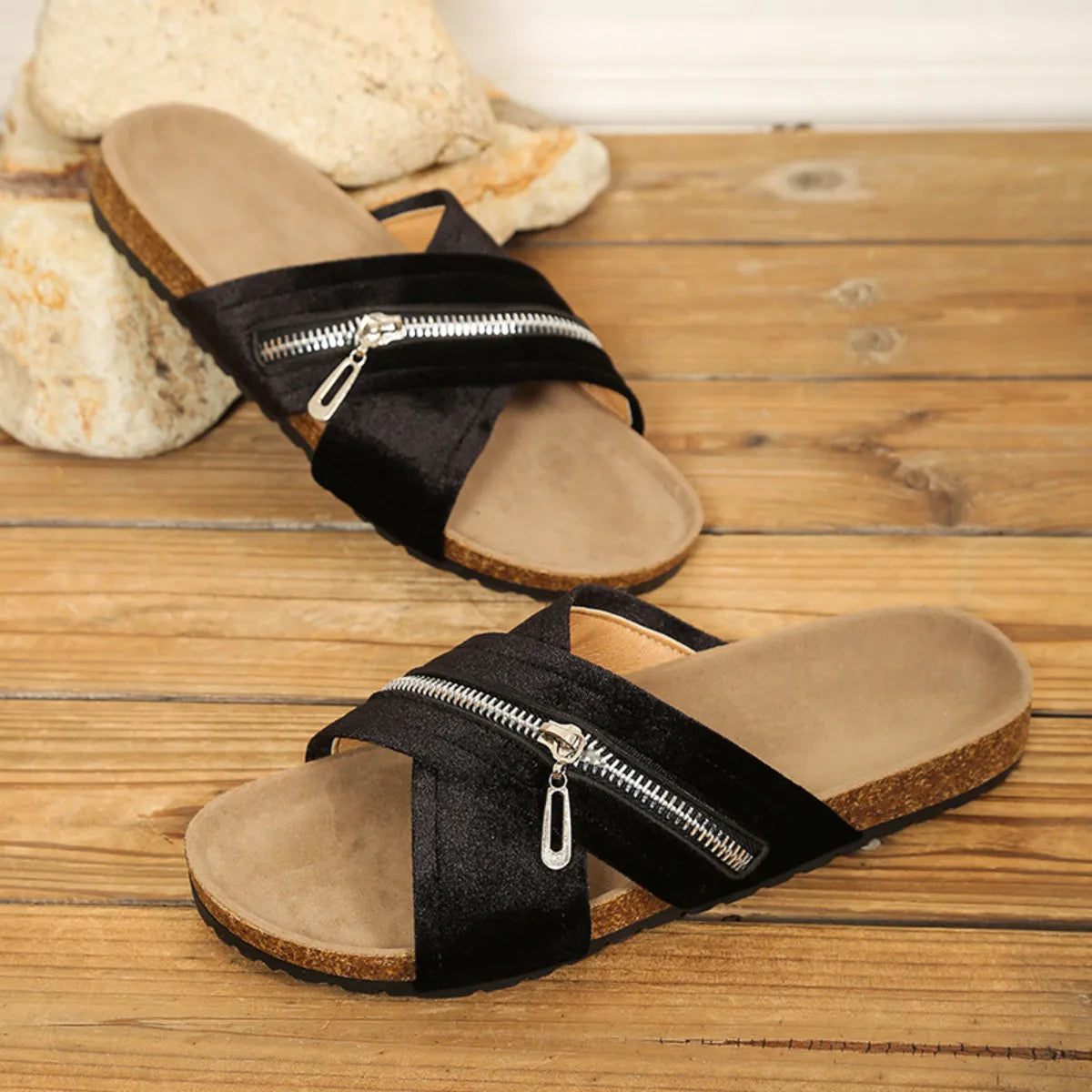 Open Toe Zip Detail Sandals