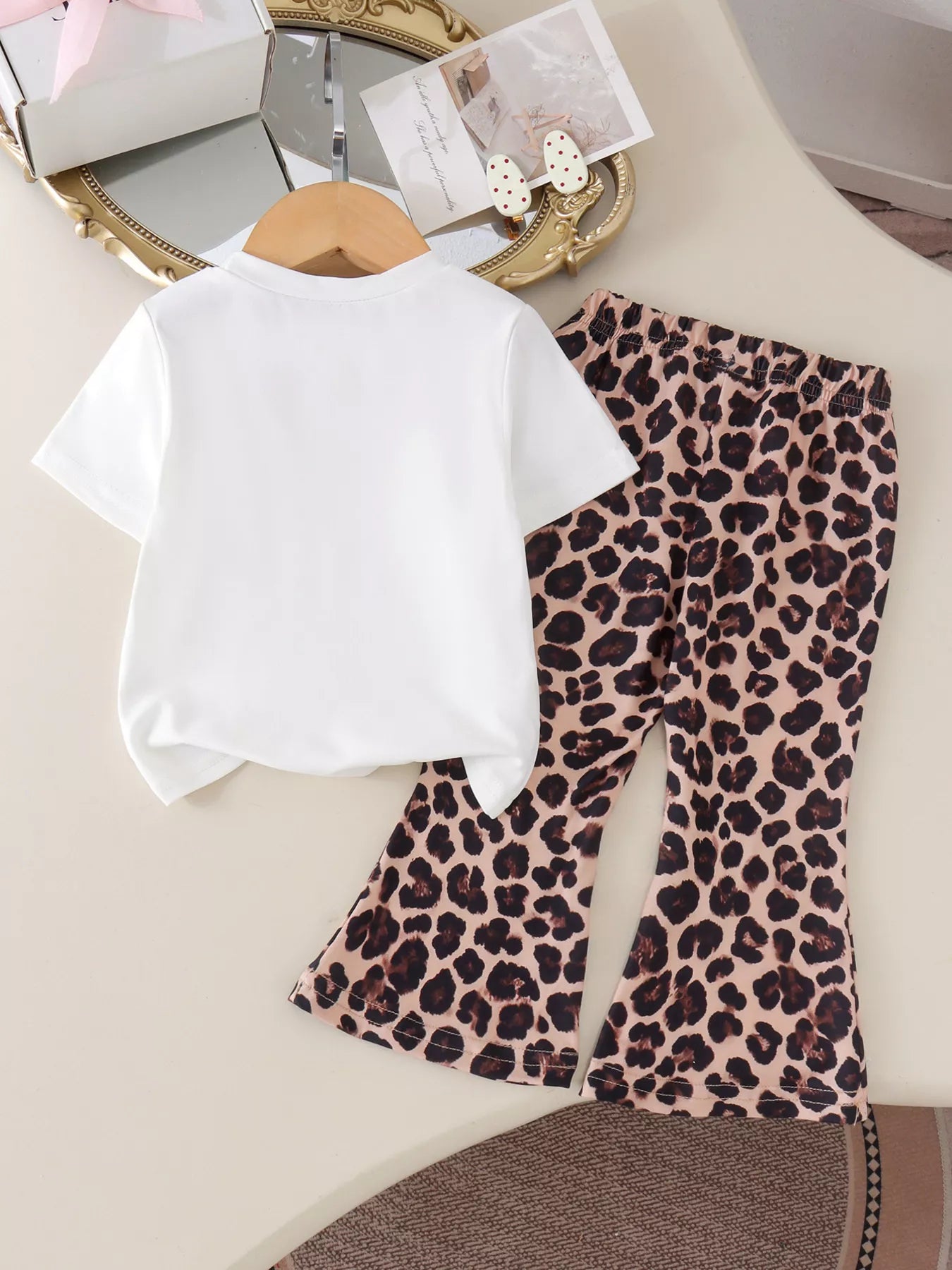 Children's Cherry Leopard Tee and Flare Pants Set