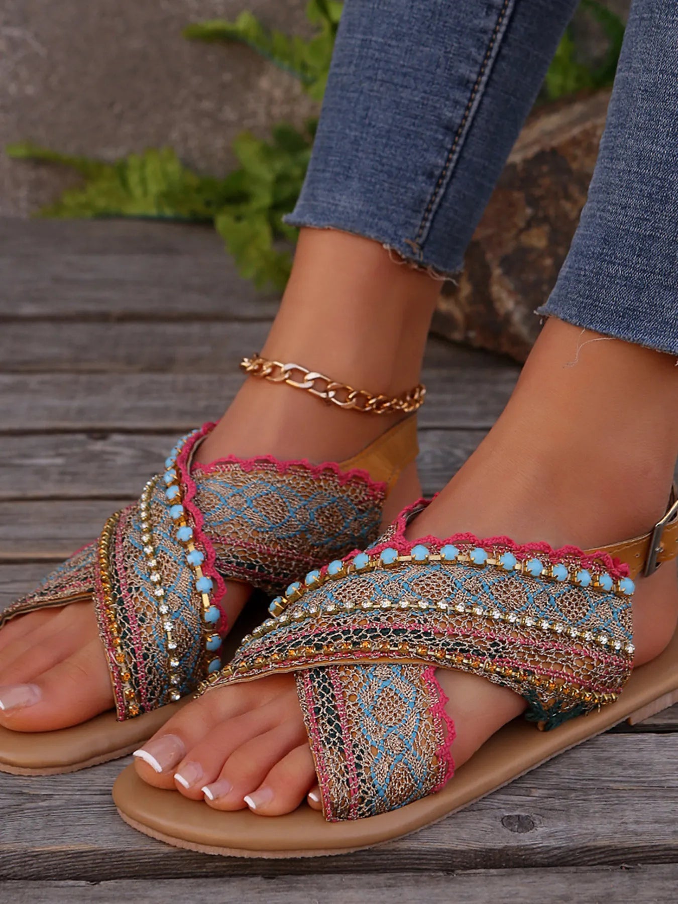 Bohemian Cross-Strap Flat Sandals