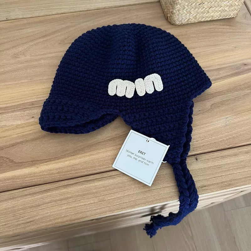 Handmade Knitted Earflap Hat with Tassels