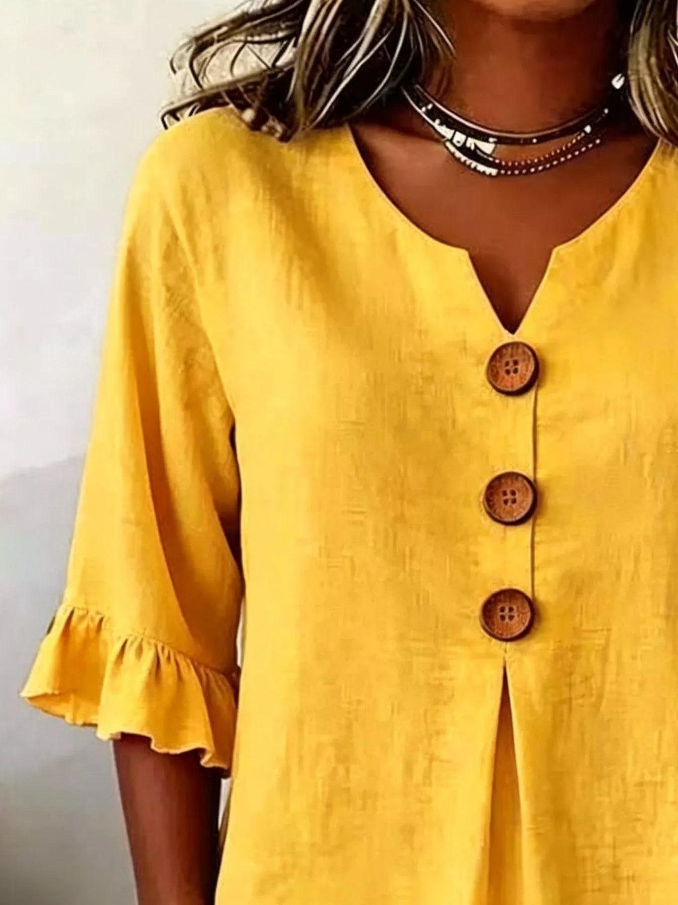 Full Size Casual Ruffle‑Sleeve Decor‑Button Top Plus Size