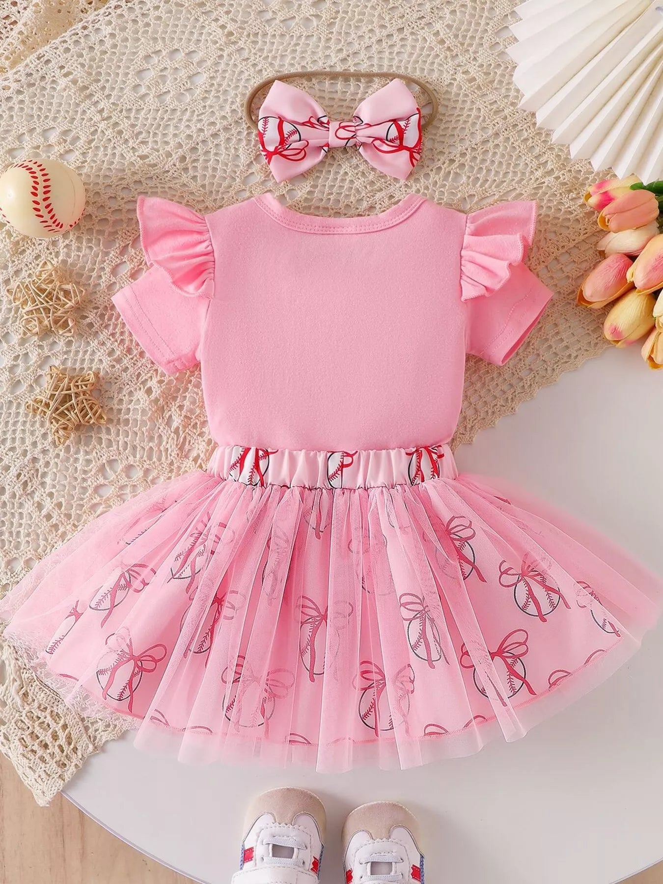 Children's Letter Graphic Bodysuit and Skirt Set with Headband