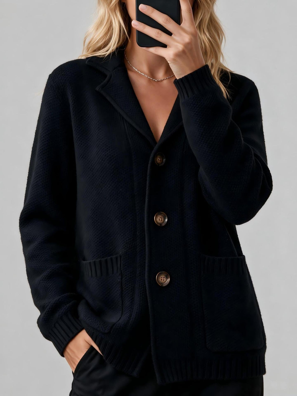 Women's Suit-Collar Thickened Knit Cardigan Coat