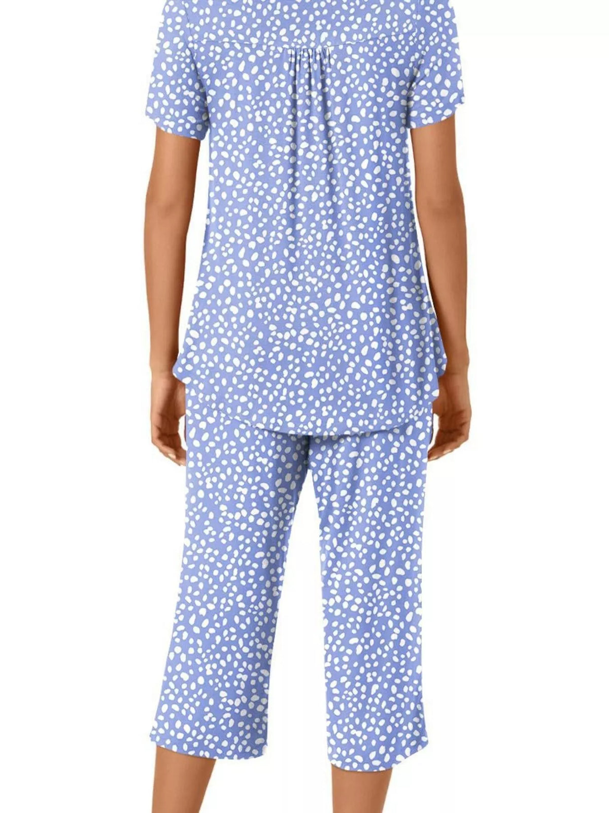 Printed Short Sleeve Top and Cropped Pants Lounge Set