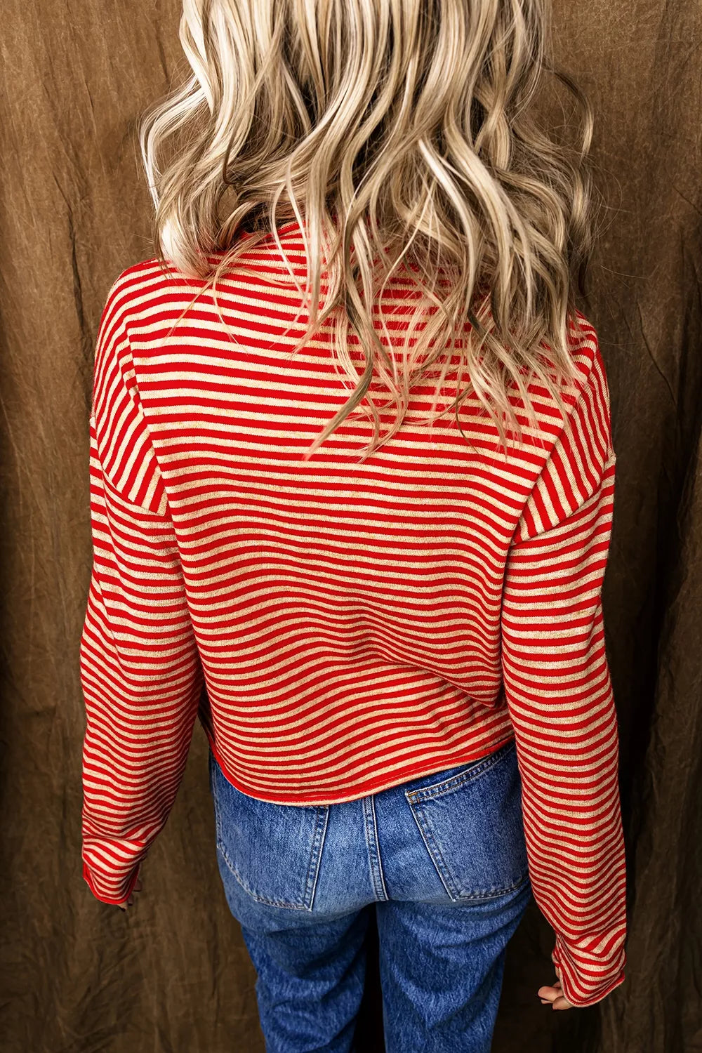 Stripe Striped Button Collar Long Sleeve Knit Cardigan