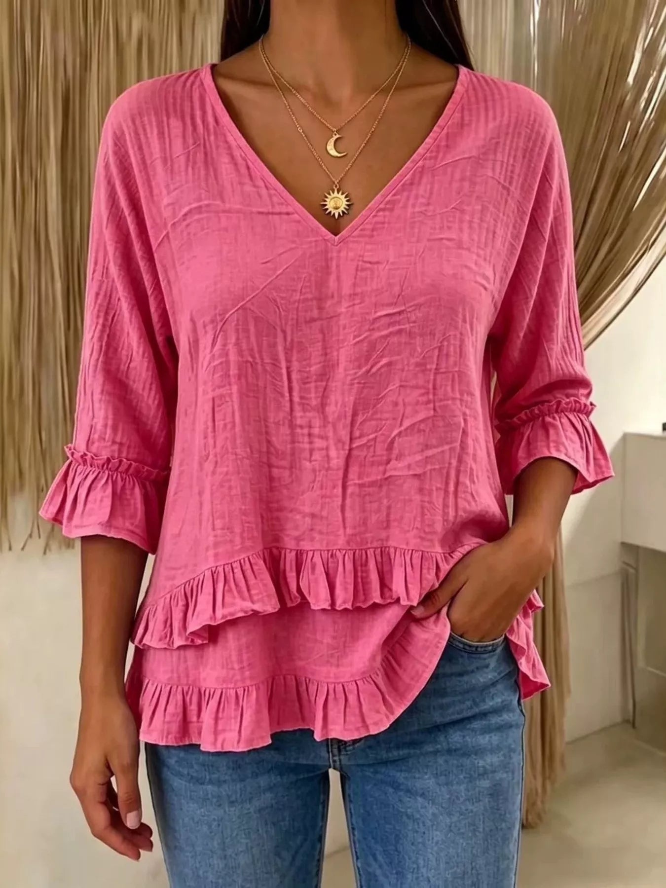 V-Neck Ruffle Sleeve Top