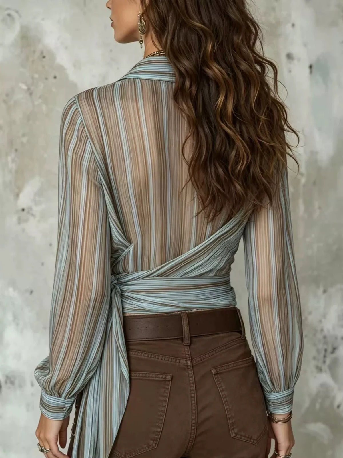 Striped Wrap Shirt with Tie-Front Detail