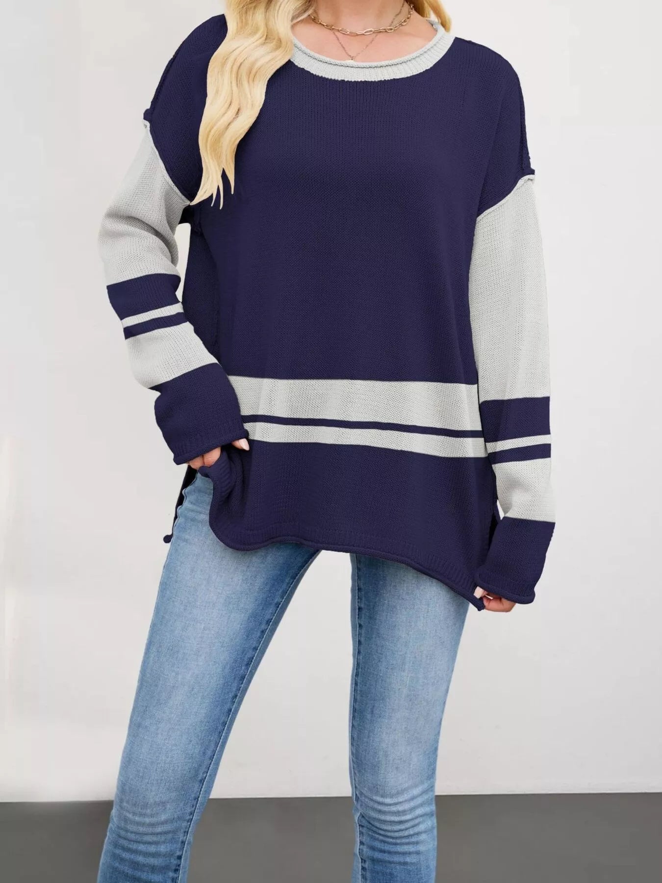 Striped Dropped Shoulder Sweater