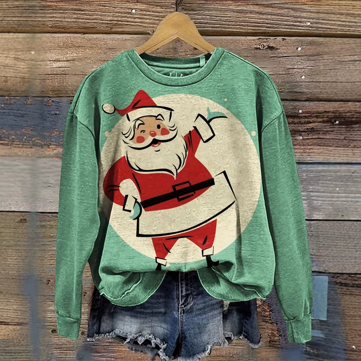 Women's Santa Graphic Crew-Neck Christmas Pullover