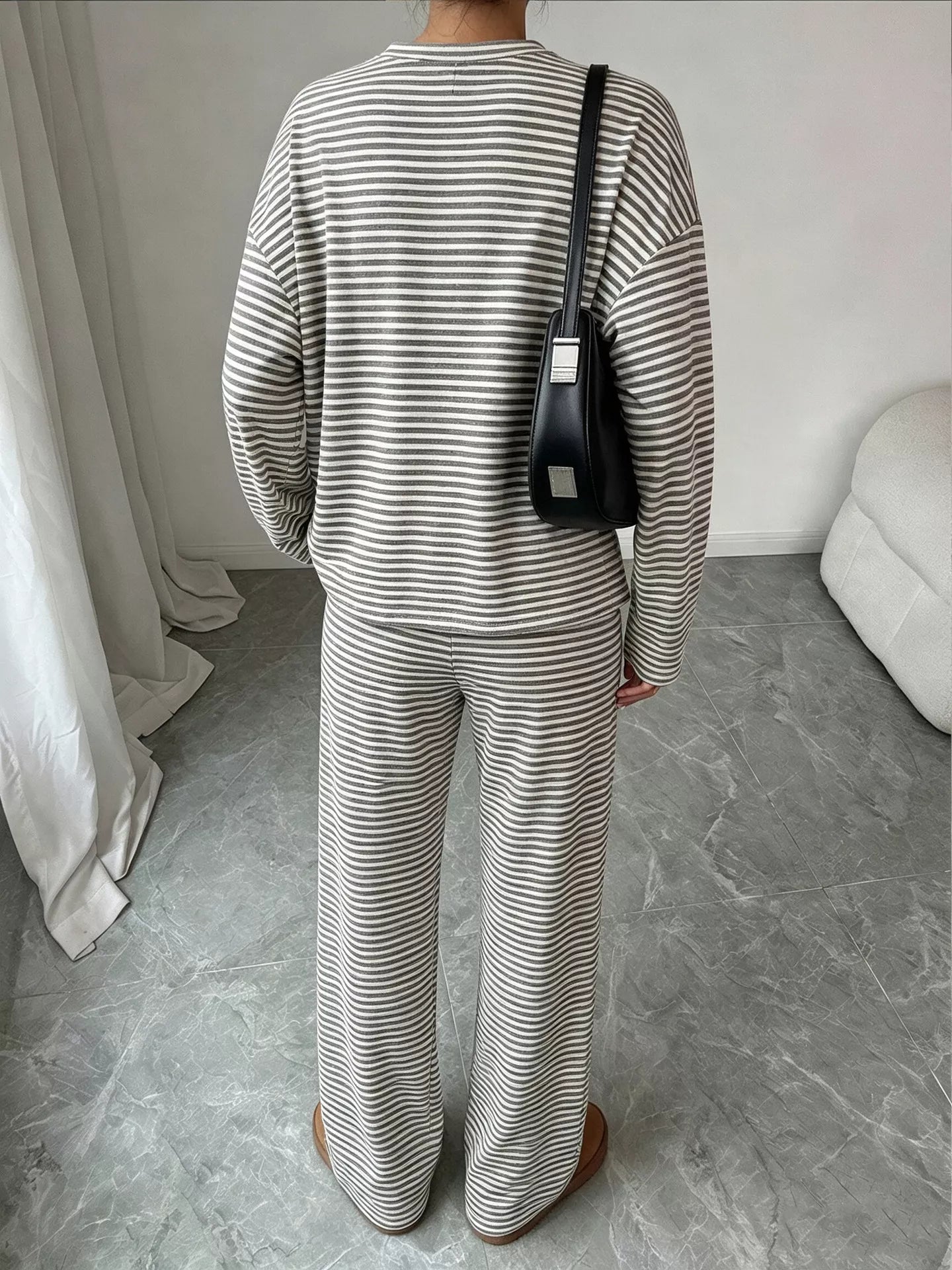 Striped Round Neck Top and Pants Set