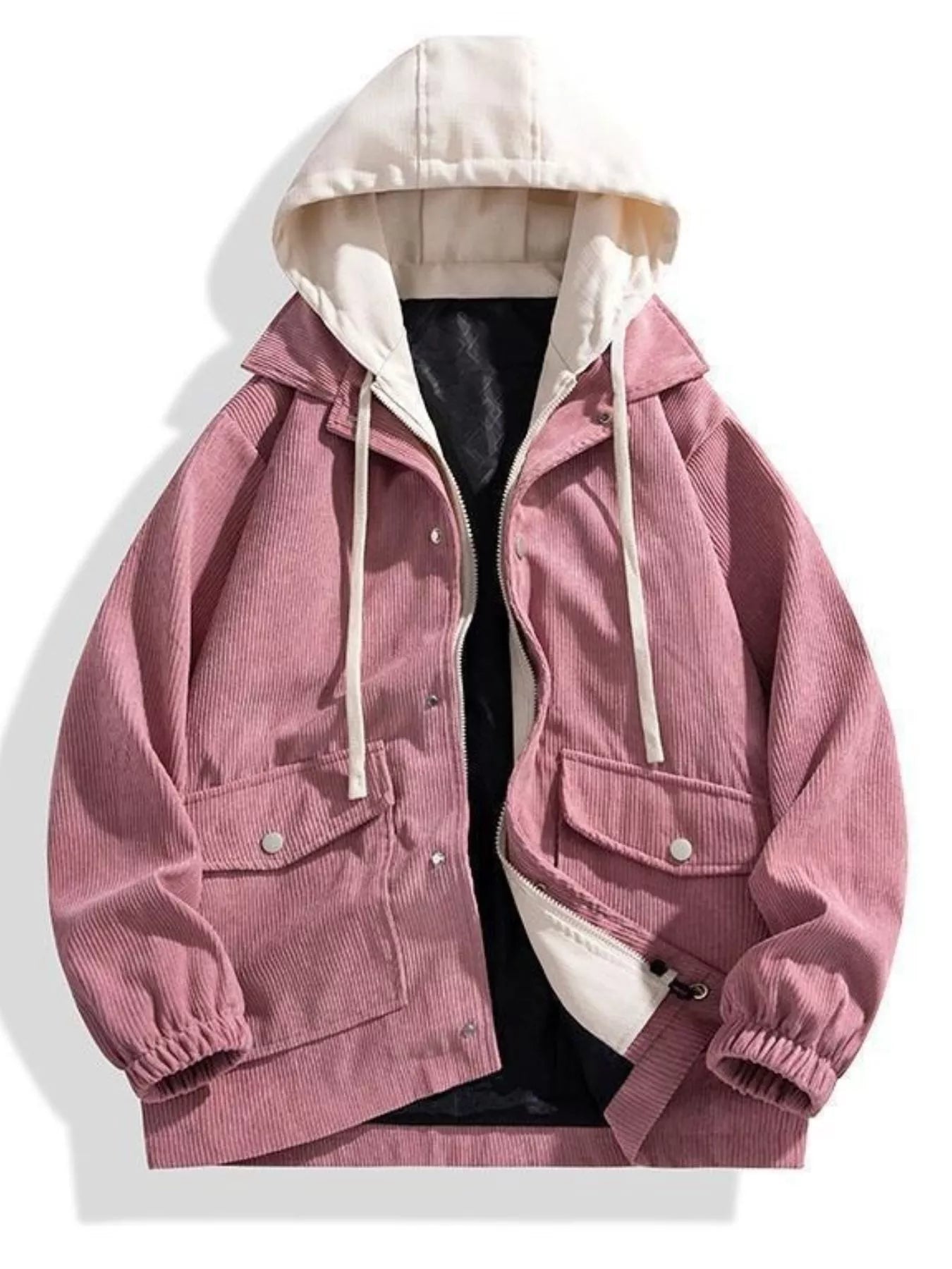 Men's Plus Size Casual Corduroy Snap Down Hooded Jacket