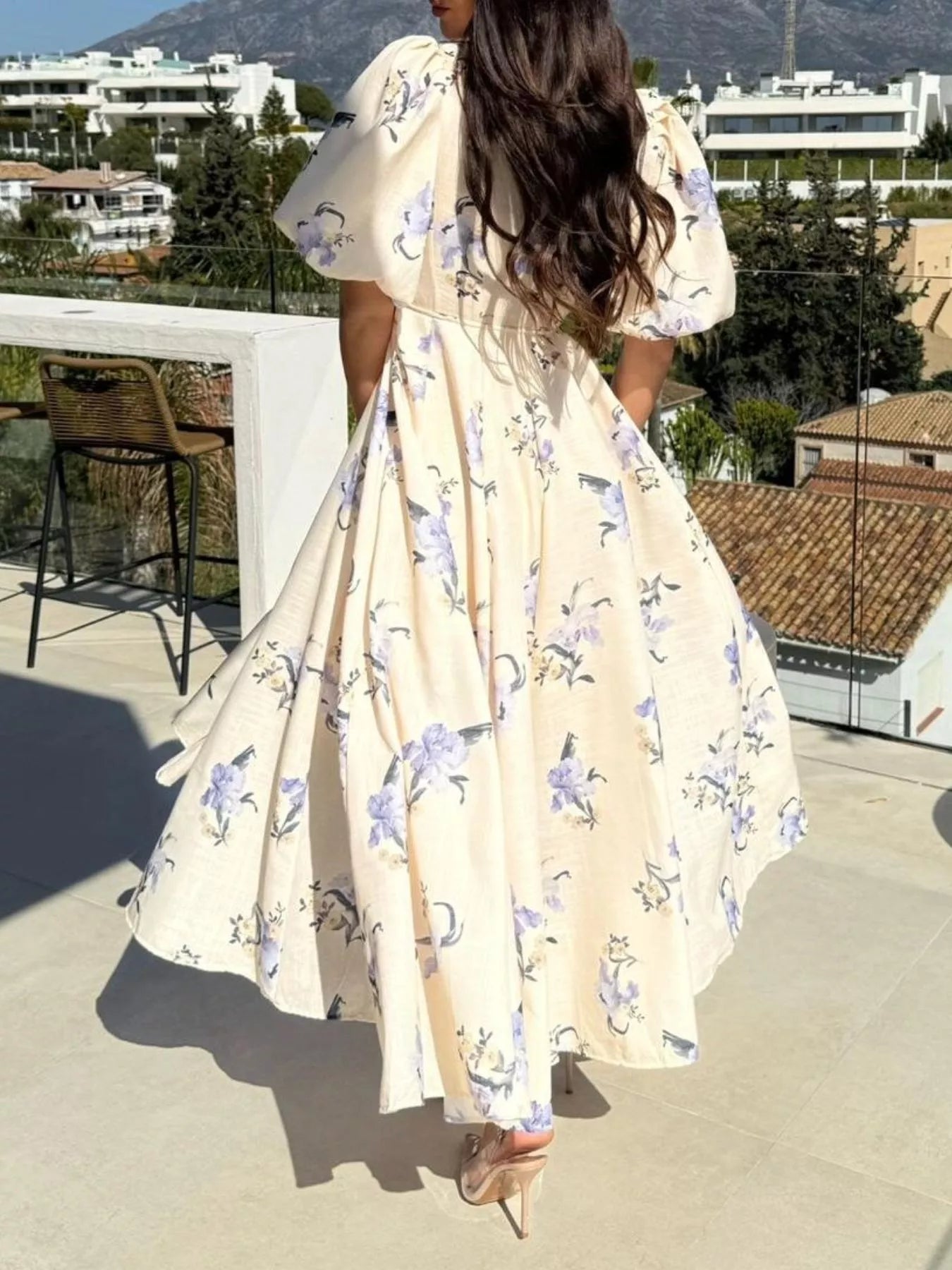 Floral Puff Sleeve Midi Dress