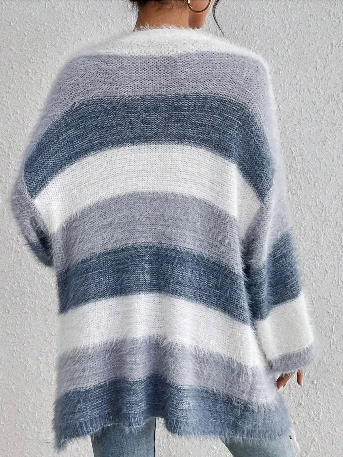 Striped Open Front Oversized Cardigan