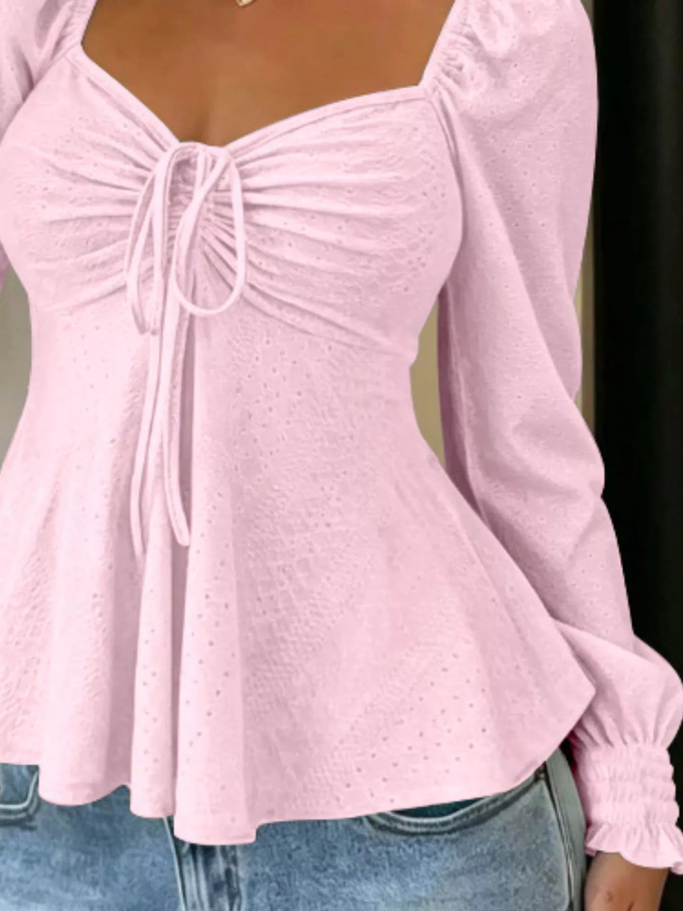 Ruched Sweetheart Neck Long Sleeve Top