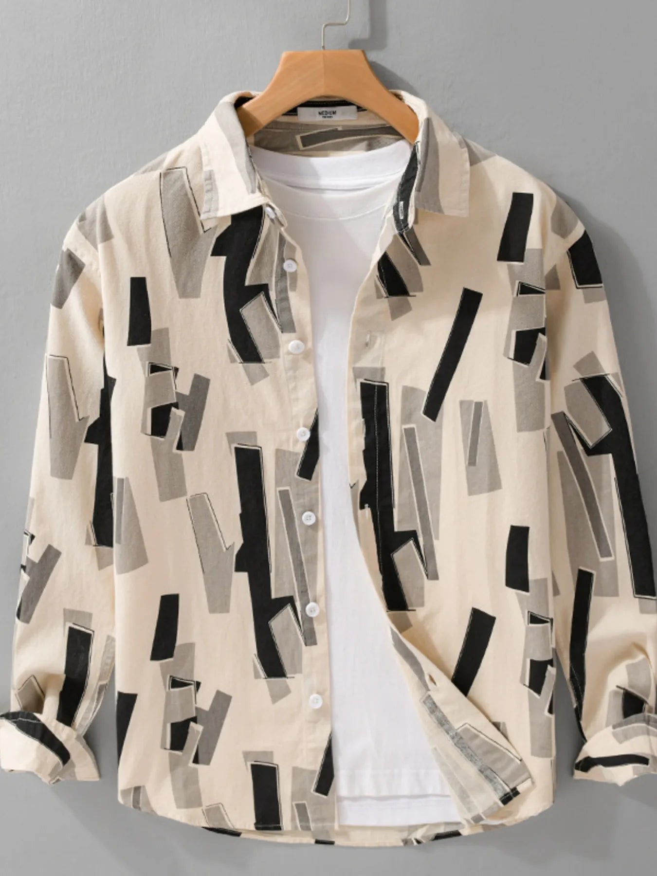 Men's Plus Size Printed Button Up Long Sleeve Shirt